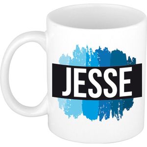 Jesse naam cadeau mok / beker met verfstrepen - Cadeau collega/ vaderdag/ verjaardag of als persoonlijke mok werknemers