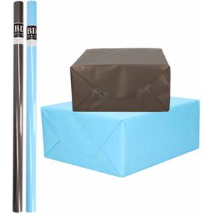 4x Rollen kraft inpakpapier pakket zwart/blauw voor jongens/heren 200 x 70 cm