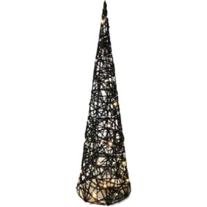 LED piramide kerstboom - H40 cm - zwart - rotan - kerstverlichting