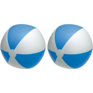 2x Waterspeelgoed blauw/witte strandballen 28 cm