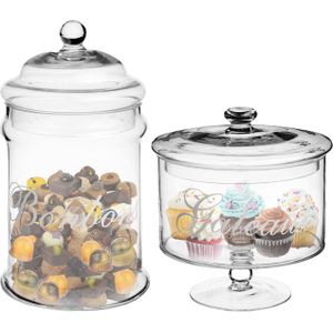 Set van 2x voorraadpotten/koektrommels 1,8L en 2L glas met deksel