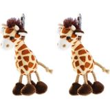 Set van 2x stuks pluche mini knuffel giraffe sleutelhanger 13 cm