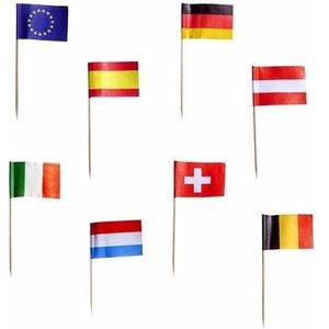 100x Feest vlaggetjes prikkertjes van 9 Europese landen