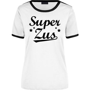 Super zus cadeau ringer t-shirt wit met zwarte randjes voor dames - Verjaardag cadeau