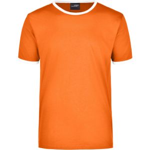 Oranje heren shirt met witte boorden