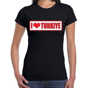 I love Turkiye / Turkije landen shirt met bordje in de kleuren van de Turkse vlag zwart voor dames