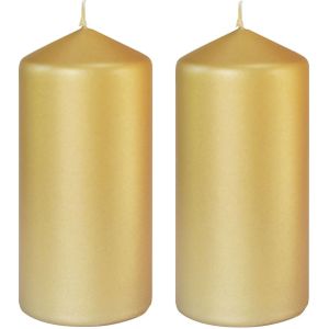 6x stuks gouden cilinder kaarsen /stompkaarsen 15 x 7 cm 52 branduren sfeerkaarsen