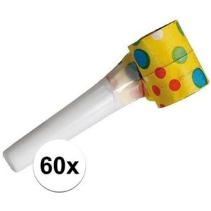 60x Papieren roltongen feesttoeters 35 cm