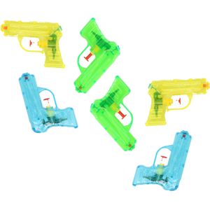 Grafix Waterpistooltje/waterpistool - 6x - klein model - 11 cm - geel/groen/blauw