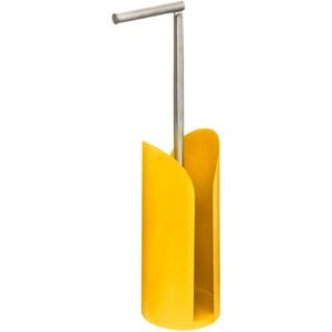 Staande wc/toiletrolhouder geel met reservoir en flexibele stang 59 cm van metaal - Wc-rol houder - Toiletrol houder
