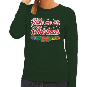 Foute kerst sweater groen Take Me Its Christmas dames