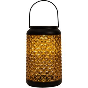 Anna's Collection Solar lantaarn - voor buiten - D12,5 x H20 cm - amber glas - tafellamp