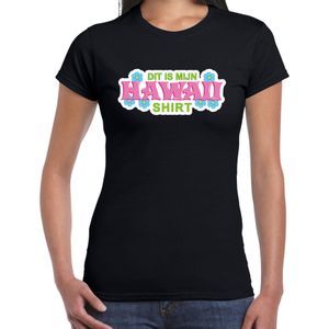 Hawaii shirt zomer t-shirt zwart met roze letters voor dames