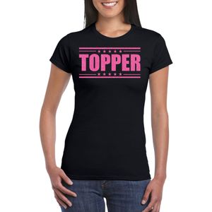 Bellatio Decorations Verkleed T-shirt voor dames - topper - zwart - roze glitters - feestkleding