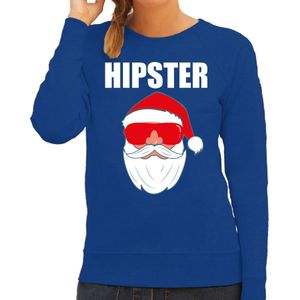Blauwe Kersttrui / Kerstkleding Hipster voor dames met Kerstman met zonnebril