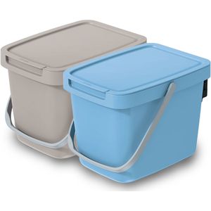 Keden GFT aanrecht afvalbakjes set - 2x - 6L - beige/lichtblauw - 20 x 26 x 20 cm - klepje/hengsel
