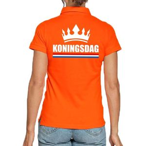 Koningsdag polo t-shirt oranje met kroon voor dames