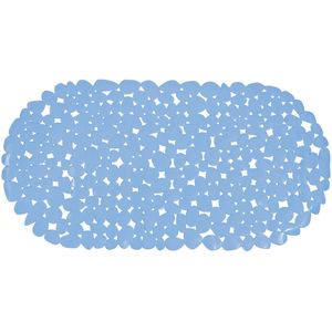 MSV Douche/bad anti-slip mat - badkamer - pvc - lichtblauw - 35 x 68 cm - zuignappen - steentjes motief