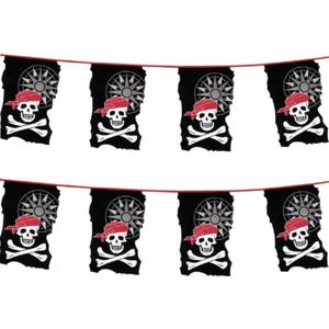 2x stuks plastic piraten vlaggenlijnen slingers 10 meter