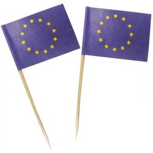 100x stuks grote cocktailprikkers Europa met vlaggetje van 3.5 x 5 cm