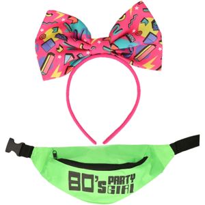 Foute 80s/90s party verkleed set haarband en heuptasje - dames - jaren 80/90 verkleed accessoires