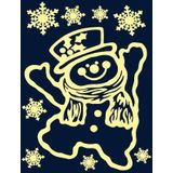 Kerst decoratie stickers sneeuwpop glow in the dark plaatjes 29,5 x 40 cm