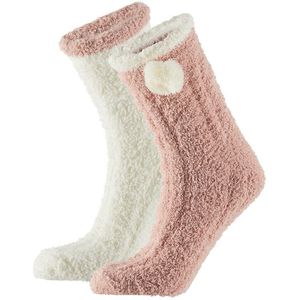 Dames bedsokken/huissokken 2-pack roze/wit one size
