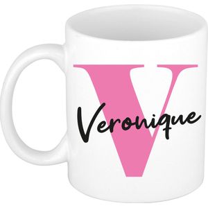 Bellatio Decorations Naam mok Veronique - roze - 300 ml - cadeau beker