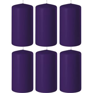 6x Paarse cilinderkaarsen/stompkaarsen 6 x 10 cm 36 branduren - Geurloze kaarsen paars - Woondecoraties