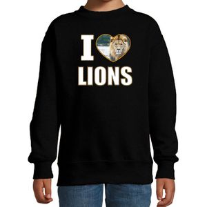 I love lions foto sweater zwart voor kinderen - cadeau trui leeuwen liefhebber