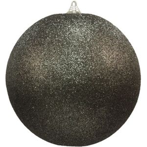 2x Zwarte grote decoratie kerstballen met glitter kunststof 25 cm