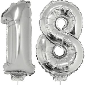 18 jaar leeftijd feestartikelen/versiering cijfer ballonnen op stokje van 41 cm