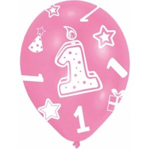 18x stuks feest ballonnen roze 1 jaar leeftijd versiering
