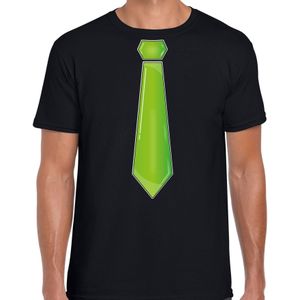 Bellatio Decorations Verkleed t-shirt voor heren - stropdas groen - zwart - carnaval - foute party