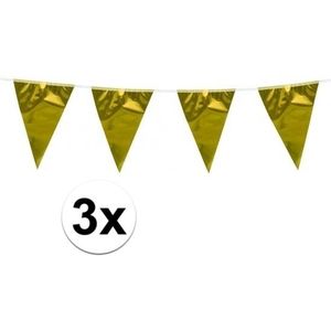 3x stuks Goudkleurige slingers/vlaggetjes 10 meter