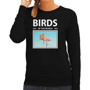 Flamingo foto sweater zwart voor dames - birds of the world cadeau trui vogel liefhebber