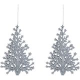 4x stuks kunststof kersthangers kerstboom zilver glitter 15 cm kerstornamenten