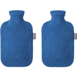 2x Warmte kruiken met fleece hoes blauw 2 liter