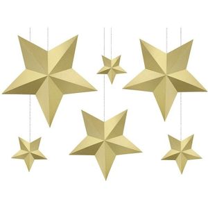 6x DIY kerstboom hangers gouden sterren