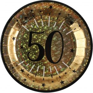 Santex verjaardag feest bordjes leeftijd - 10x - 50 jaar - goud - karton - 22 cm