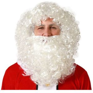 Atosa Verkleedpruik voor heren met krullen - De kerstman - wit - met volle baard en snor