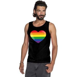 Gay pride mouwloos shirt Regenboog vlag in hart zwart heren