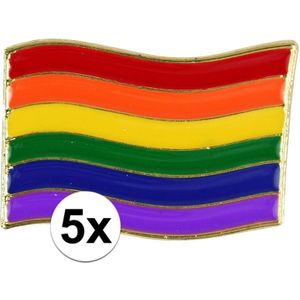 5x Regenboogvlag kleuren metalen broche 4 cm