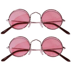 2x stuks Hippie Flower Power Sixties ronde glazen zonnebril roze