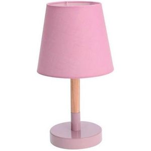 Tafellamp roze hout met metalen voet 23 cm