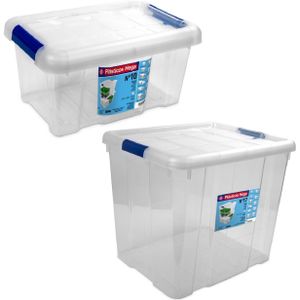 4x Opbergboxen/opbergdozen met deksel 5 en 35 liter kunststof transparant/blauw