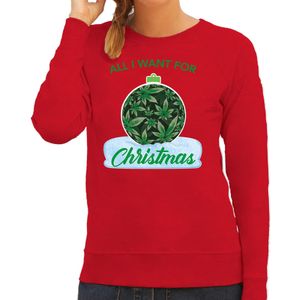 Rode Kersttrui / Kerstkleding All i want for christmas voor dames met wiet kerstbal