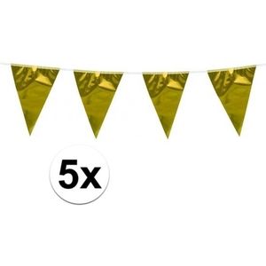 5x stuks Goudkleurige slingers/vlaggetjes 10 meter