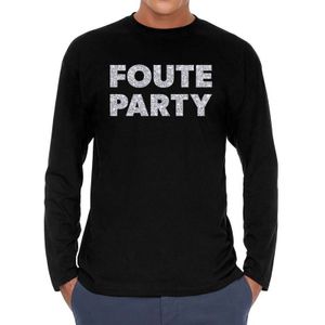 Long sleeve t-shirt zwart met Foute party zilver glitter bedrukking voor heren