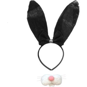 Paashaas/konijn verkleed set - oren diadeem met tandjes/snuitje - zwart